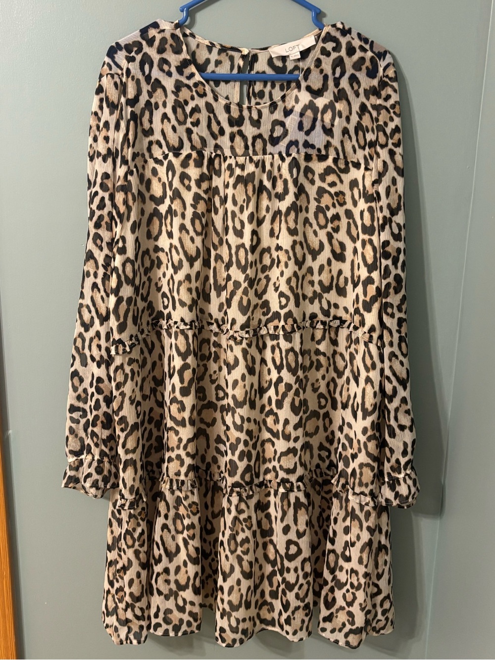 LOFT Leopard Tiered Dress in Beige and Black